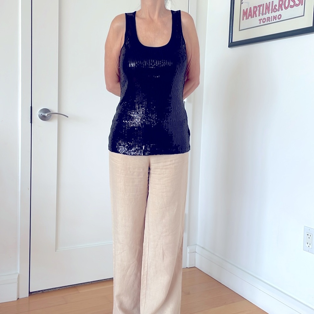 Black sequin front stretching tank top